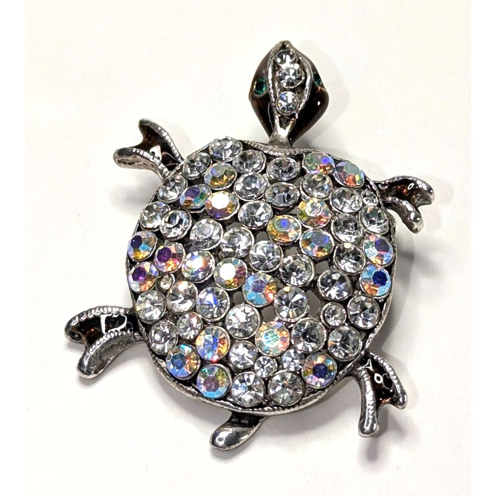 AB Rhinestone Turtle Brooch - Picture 3 of 6